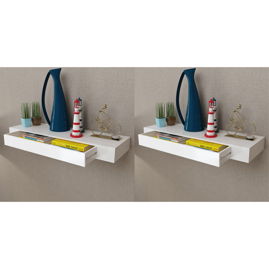 vidaXL Seinähyllyt laatikoilla 2 kpl piilokiinnitys valkoinen 80 cm
