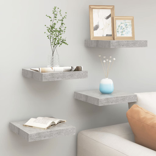 vidaXL Kelluvat seinähyllyt 4 kpl betoninharmaa 23x23,5x3,8 cm MDF