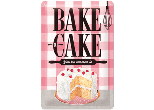 Retro metallitaulu BAKE A CAKE 20x30 cm