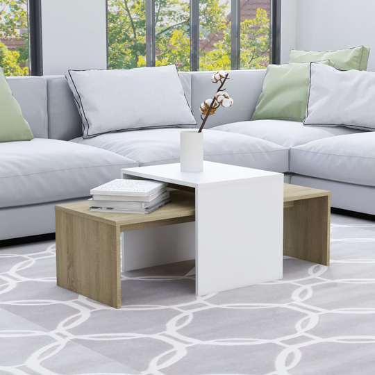 vidaXL Sohvapöytäsarja valkoinen ja Sonoma-tammi 100x48x40cm lastulevy