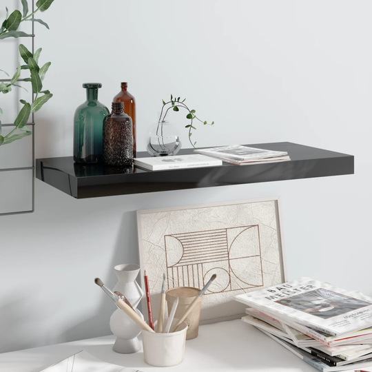 vidaXL Kelluva seinähylly korkeakiilto musta 60x23,5x3,8 cm MDF