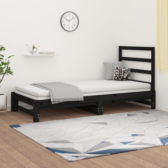 vidaXL Sohvasänky ulosvedettävä musta 2x (90x190) cm täysi mänty