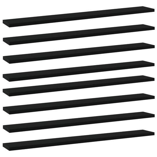 vidaXL Kirjahyllytasot 8 kpl musta 80x10x1,5 cm lastulevy