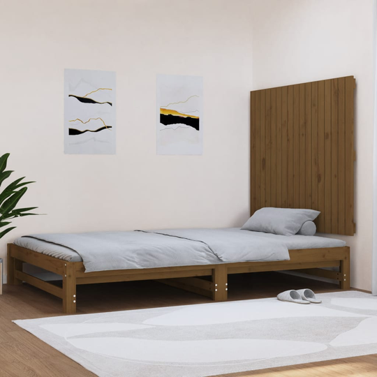 vidaXL Sängynpääty seinälle hunajanruskea 108x3x90 cm täysi mänty