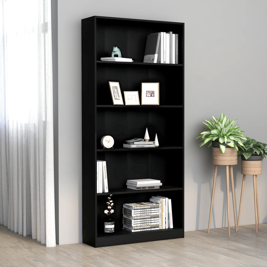 vidaXL 5-tasoinen kirjahylly musta 80x24x175 cm lastulevy