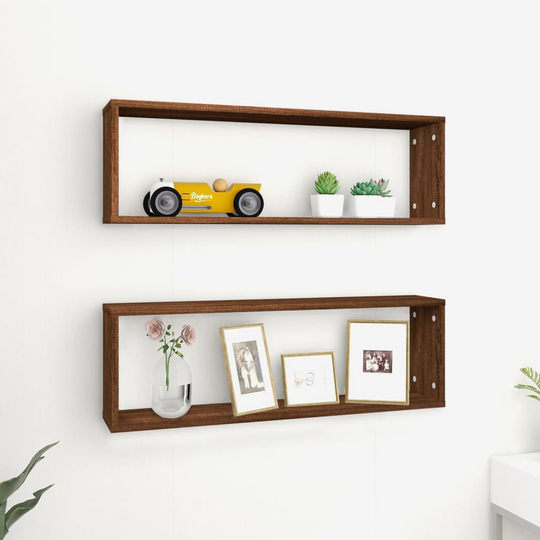 vidaXL Seinäkuutiohyllyt 2 kpl ruskea tammi 80x15x26,5 cm tekninen puu