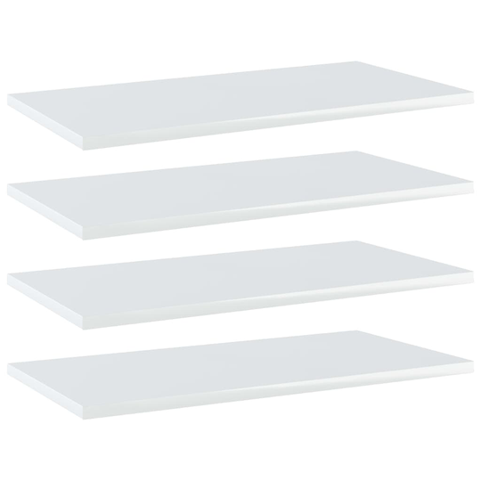 vidaXL Kirjahyllytasot 4 kpl korkeakiilto valk 60x30x1,5 cm lastulevy