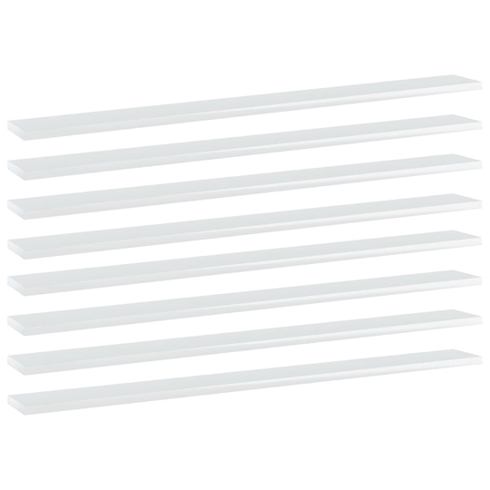 vidaXL Kirjahyllytasot 8 kpl korkeakiilto valk. 100x10x1,5cm lastulevy