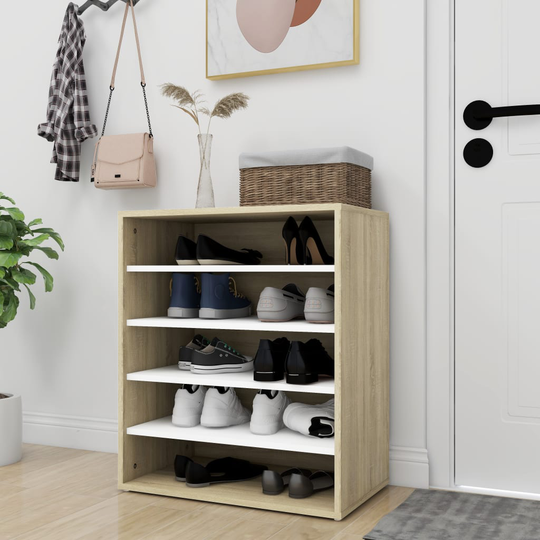 vidaXL Kenkäkaappi valkoinen ja Sonoma-tammi 60x35x70 cm lastulevy