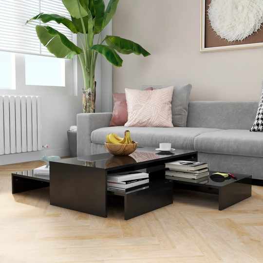 vidaXL Sohvapöytäsarja korkeakiilto musta 100x100x26,5 cm