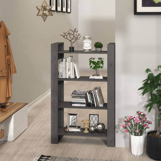 vidaXL Kirjahylly/tilanjakaja harmaa 80x35x125 cm täysi mänty