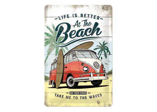 Retro metallitaulu VW Bulli life is Better At The Beach 20x30 cm