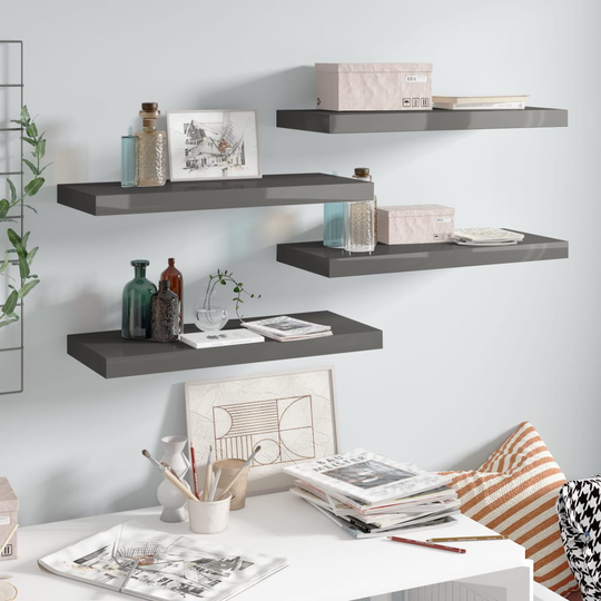 vidaXL Kelluvat seinähyllyt 4kpl kork.kiilto harmaa 60x23,5x3,8cm MDF