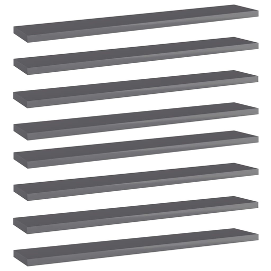 vidaXL Kirjahyllytasot 8 kpl korkeakiilto harmaa 60x10x1,5cm lastulevy