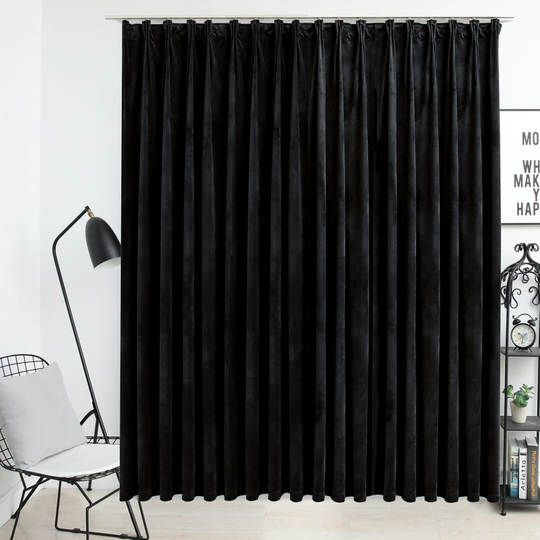 vidaXL Pimennysverho koukuilla sametti musta 290x245 cm