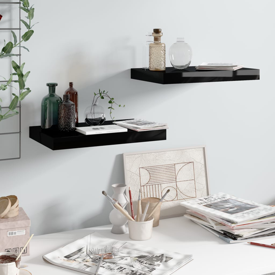 vidaXL Kelluvat seinähyllyt 2 kpl korkeakiilto musta 40x23x3,8 cm MDF