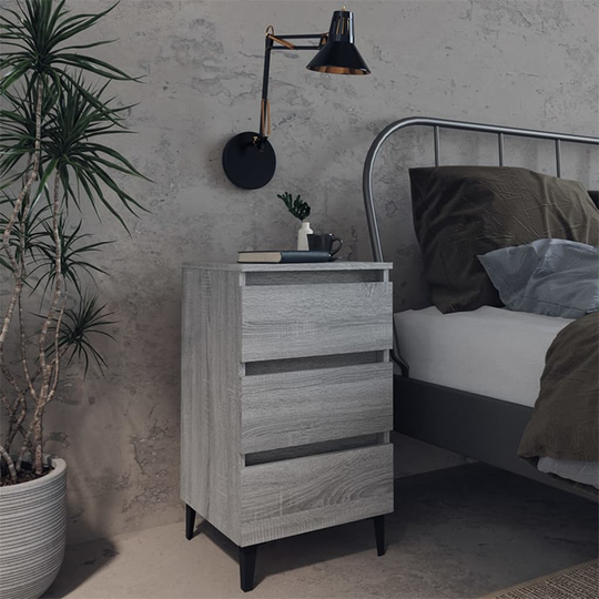 vidaXL Yöpöydät metallijaloilla 2 kpl harmaa Sonoma 40x35x69 cm