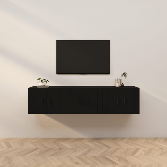 vidaXL Seinäkiinnitettävät TV-kaapit 3 kpl musta 57x34,5x40 cm