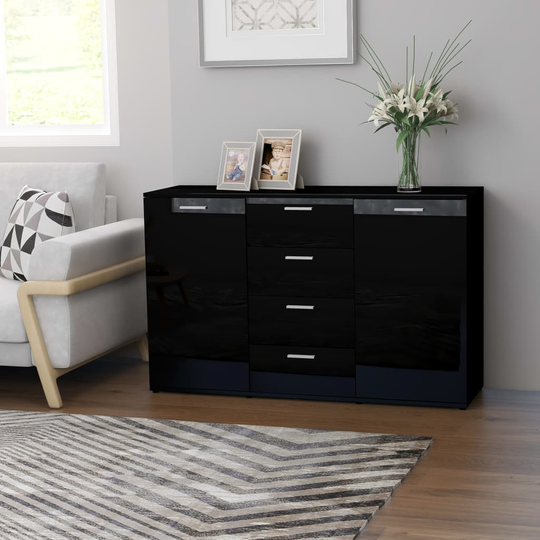vidaXL Senkki korkeakiilto musta 120x35,5x75 cm lastulevy