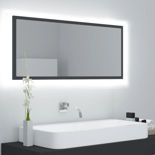 vidaXL LED-kylpyhuonepeili harmaa 100x8,5x37 cm lastulevy