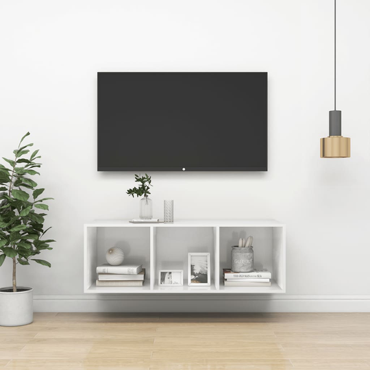 vidaXL Seinäkiinnitettävä TV-taso korkeak. valk. 37x37x107cm lastulevy