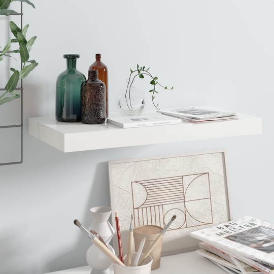 vidaXL Kelluva seinähylly korkeakiilto valkoinen 50x23x3,8 cm MDF