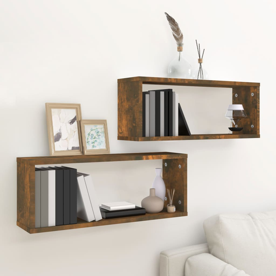 vidaXL Seinäkuutiohyllyt 2 kpl savutammi 60x15x23 cm tekninen puu