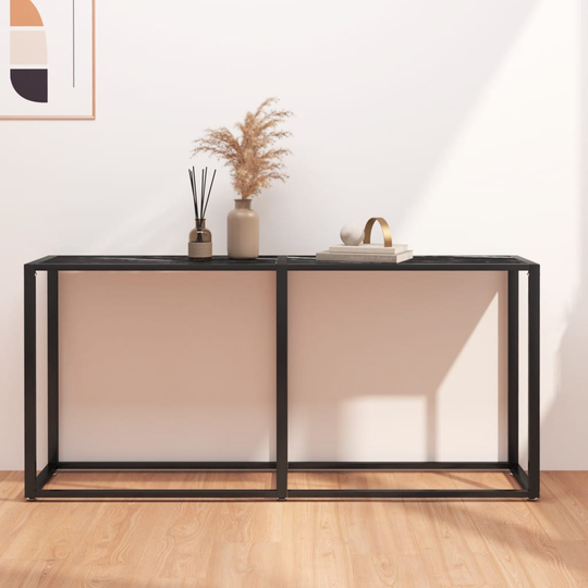 vidaXL Konsolipöytä musta marmori 160x35x75,5 cm karkaistu lasi