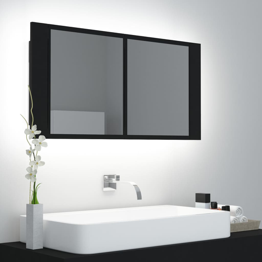 vidaXL Kylpyhuoneen LED peilikaappi musta 90x12x45 cm akryyli