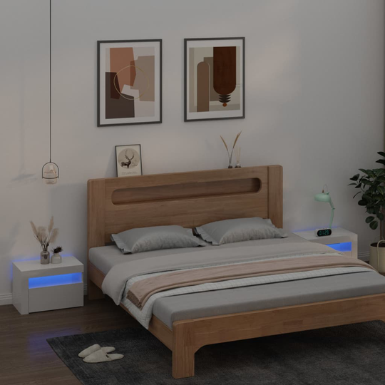 vidaXL Yöpöytä 2 kpl LED-valoilla korkeakiilto valkoinen 60x35x40 cm