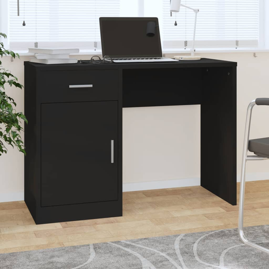 vidaXL Työpöytä laatikolla ja kaapilla musta 100x40x73 cm tekninen puu
