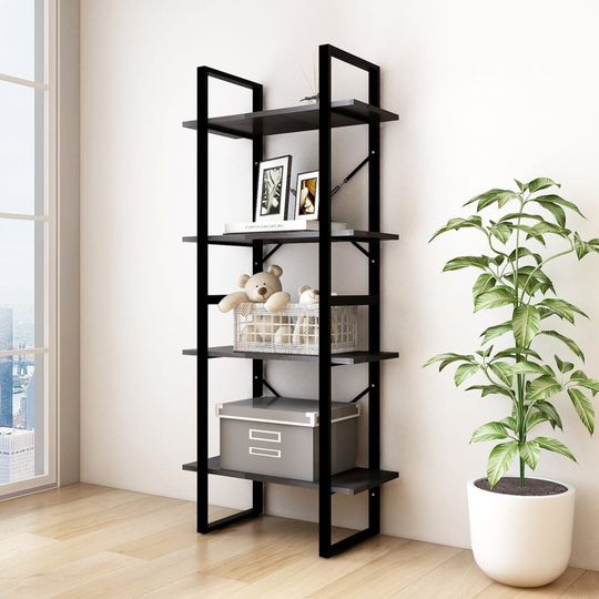 vidaXL 4-tasoinen kirjahylly musta 60x30x140 cm täysi mänty