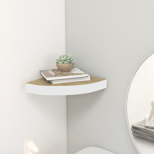 vidaXL Seinäkulmahylly tammi ja valkoinen 25x25x3,8 cm MDF