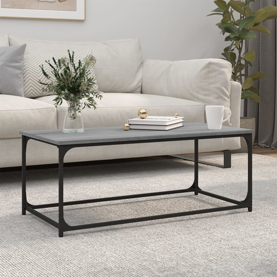 vidaXL Sohvapöytä harmaa Sonoma 102x50x40 cm tekninen puu ja rauta