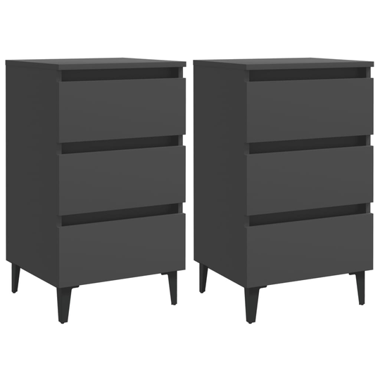 vidaXL Yöpöydät metallijaloilla 2 kpl harmaa 40x35x69 cm