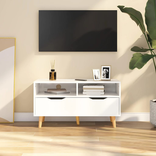 vidaXL TV-taso korkeakiilto valkoinen 90x40x48,5 cm lastulevy