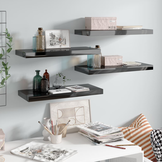 vidaXL Kelluvat seinähyllyt 4kpl korkeakiilto musta 60x23,5x3,8cm MDF