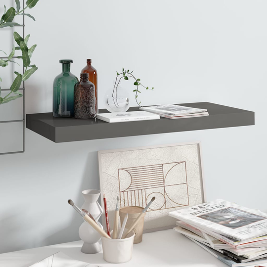 vidaXL Kelluva seinähylly korkeakiilto harmaa 60x23,5x3,8 cm MDF