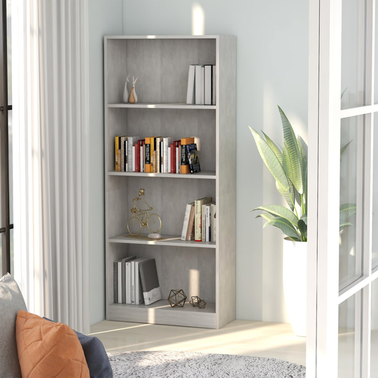 vidaXL 4-tasoinen kirjahylly betoninharmaa 60x24x142 cm lastulevy