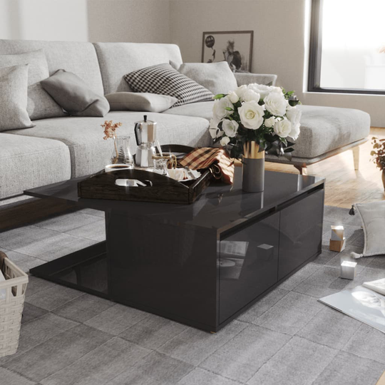 vidaXL Sohvapöytä korkeakiilto harmaa 80x80x31 cm lastulevy