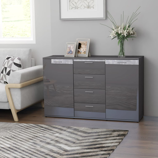 vidaXL Senkki korkeakiilto harmaa 120x35,5x75 cm lastulevy