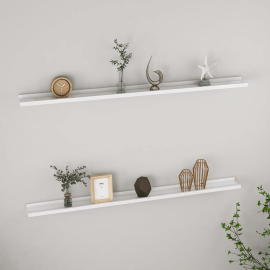 vidaXL Seinähyllyt 2 kpl korkeakiilto valkoinen 115x9x3 cm