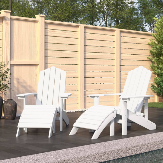 vidaXL Adirondack puutarhatuolit 2 kpl jalkatuilla HDPE valkoinen
