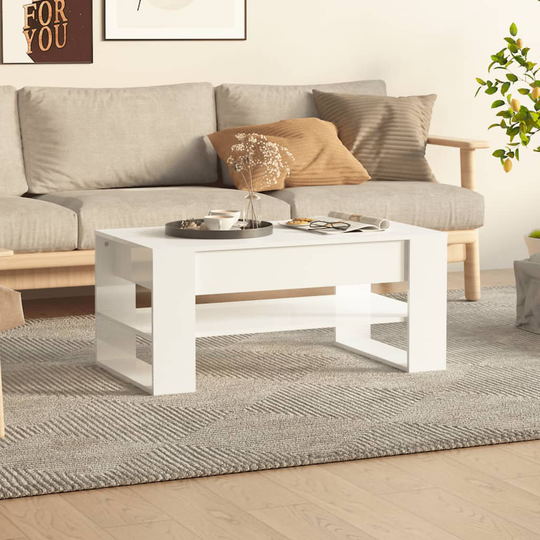 vidaXL Sohvapöytä korkeakiilto valkoinen 102x55x45 cm tekninen puu