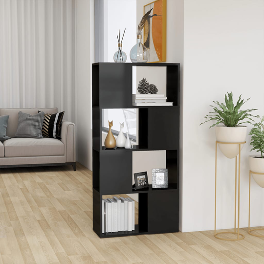 vidaXL Kirjahylly/tilanjakaja korkeakiilto harmaa 60x24x124,5 cm