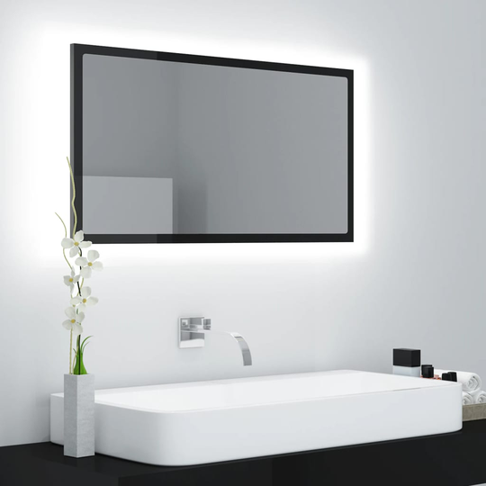 vidaXL LED-kylpyhuonepeili korkeakiilto musta 80x8,5x37 cm akryyli