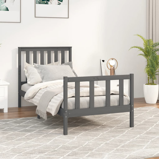 vidaXL Sängynrunko sängynpäädyllä harmaa 90x200 cm täysi mänty