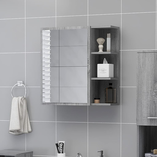 vidaXL Kylpyhuoneen peilikaappi harmaa Sonoma 62,5x20,5x64 cm puu