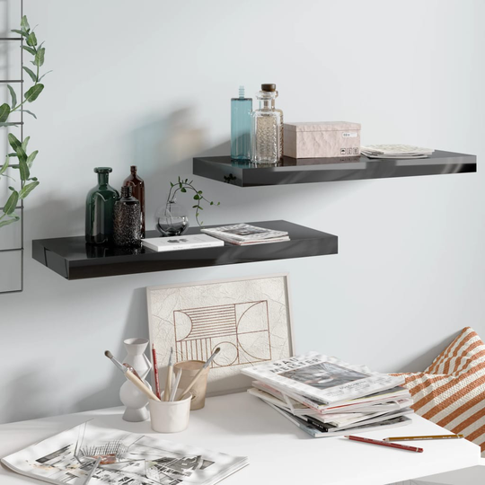 vidaXL Kelluvat seinähyllyt 2kpl kork.kiilto musta 60x23,5x3,8 cm MDF