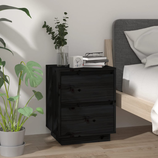 vidaXL Yöpöytä musta 40x35x50 cm täysi mänty